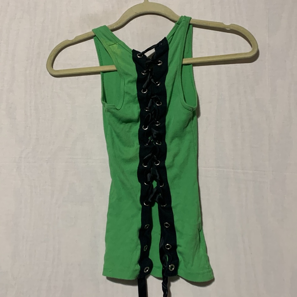 Y2K Folter Green Statue of Liberty Graphic Lace Up Back Tank Top - Picture 4 of 7